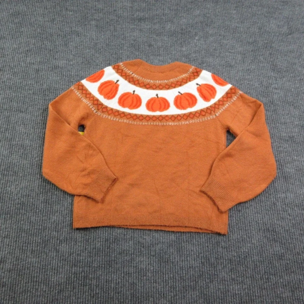 Rumi + Ryder Sweater Kids L 12-14 Orange Fair Isle Pumpkin Yoke Pullover NWT